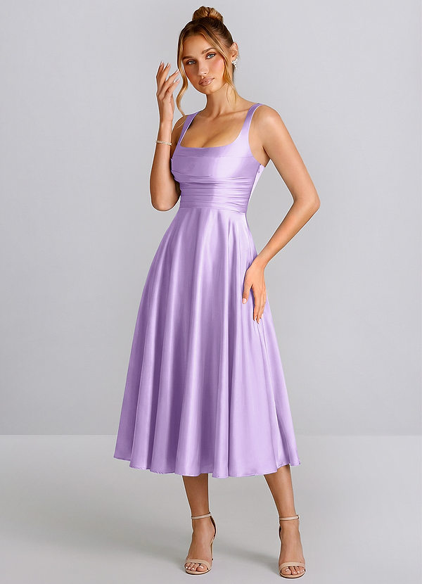 Ines Lilac Square Neck Satin Lace-Up A-Line Midi Dress image1