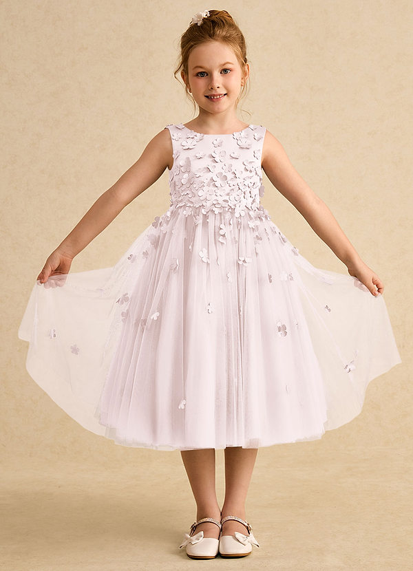 Azazie Lana Blumenkinder Kleider A-Linie ärmellos Matte Satin Kleid Zartrosa image1