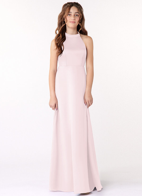 Azazie Laurel Vestido de Rosa Rubor de Satin Mate de Acampanado image1