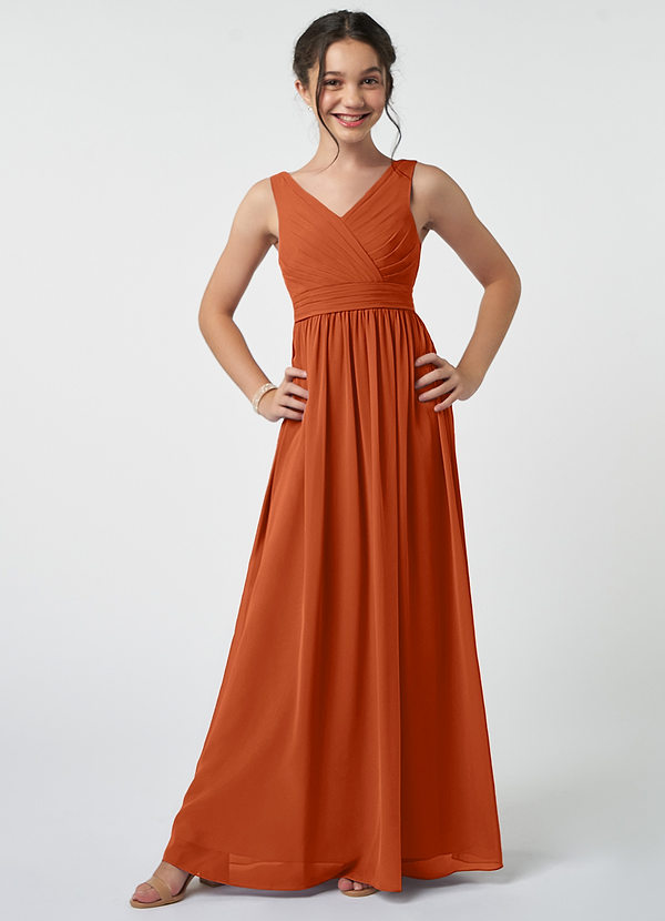 Azazie Kora Junior Burnt Orange A-Line Pleated Chiffon Dress image1