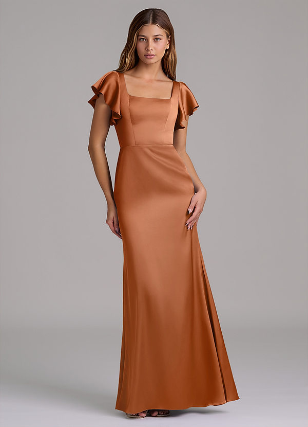 Azazie Elkie Bridesmaid Dresses Copper Mermaid Square Neckline Stretch Satin Dress image1