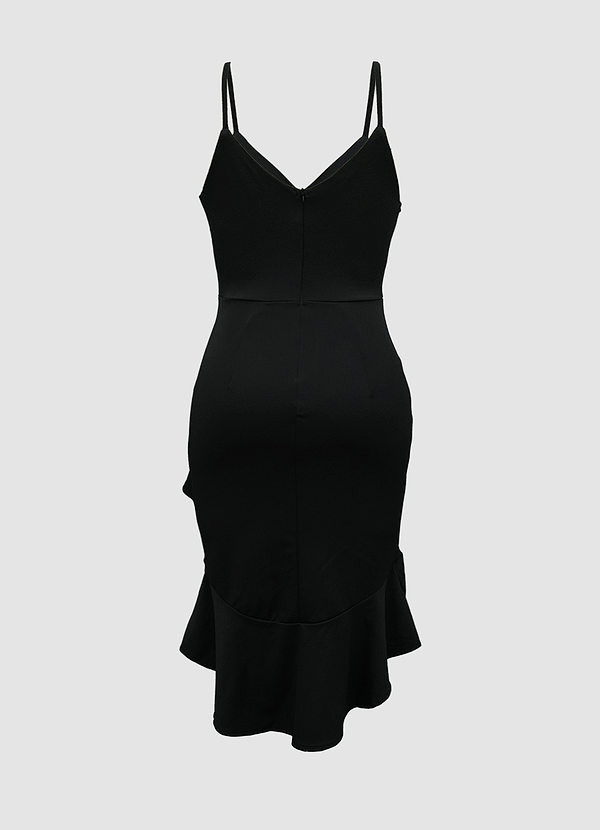 back Acequia Black Sleeveless Ruffled Midi Dress
