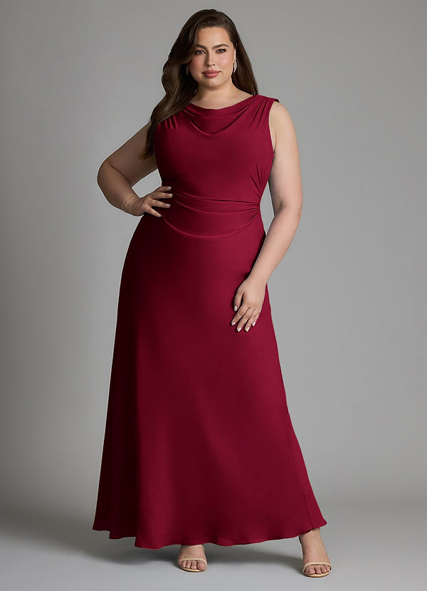 Azazie Kieryn Vestidos de dama de honor Vestido Borgoña de Gasa de Corte Sirena con Plisado image1