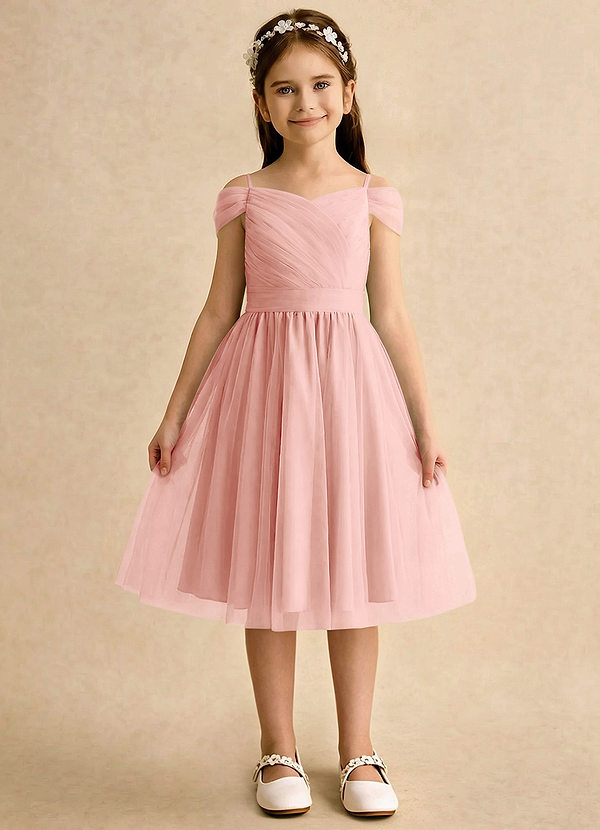 Azazie Lila Girls Formal Abiti da Ragazza di Fiori Abito A-Line in Tulle a Spalla Scoperta Rosetta image1