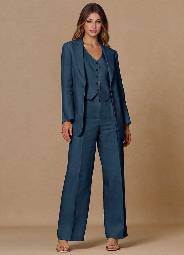 front Belicia Dark Navy 100% Linen 3-Piece Suit