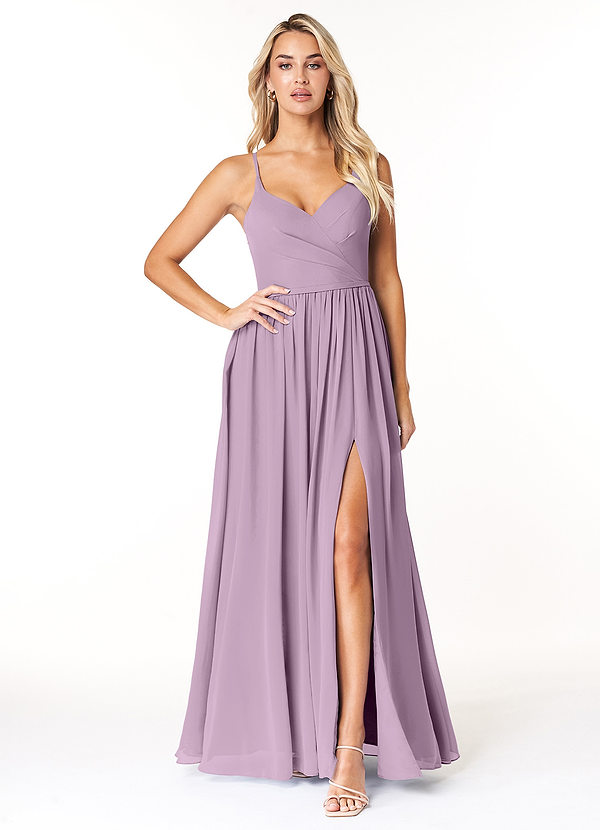 Azazie Dominic Bridesmaid Dresses Wisteria A-Line V-Neck Pleated Chiffon Dress image1