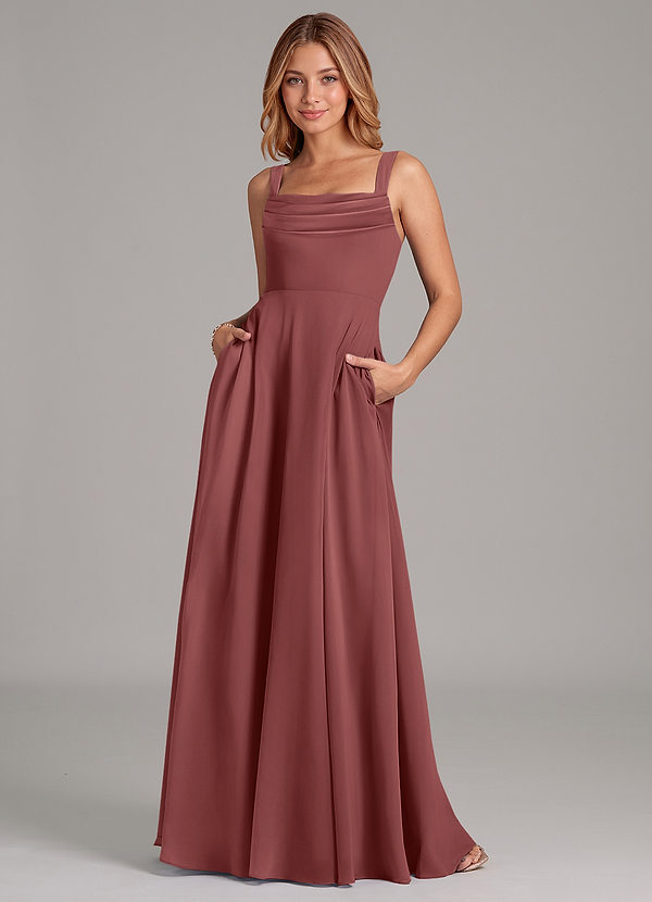 Azazie Shaude Brudepigekjoler En streg Plisseret Chiffon Gulv-længde Kjole image1