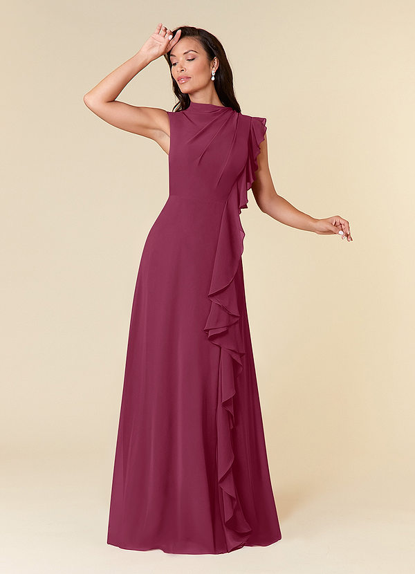Azazie Narine Mother of the Brides Dresses Mulberry A-Line High Neckline Pleated Chiffon Dress image1