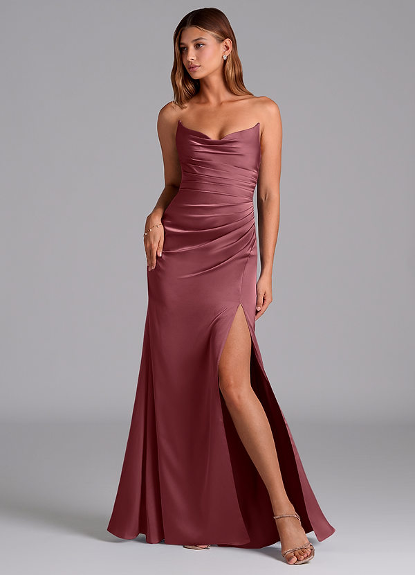 Azazie Claudelle Suknie dla druhen Syrena Bez ramiączek Satyna elastyczna Do ziemi Sukienka image1