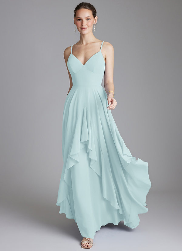 Azazie Zaina Bridesmaid Dresses Sea Glass A-Line Chiffon Dress image1
