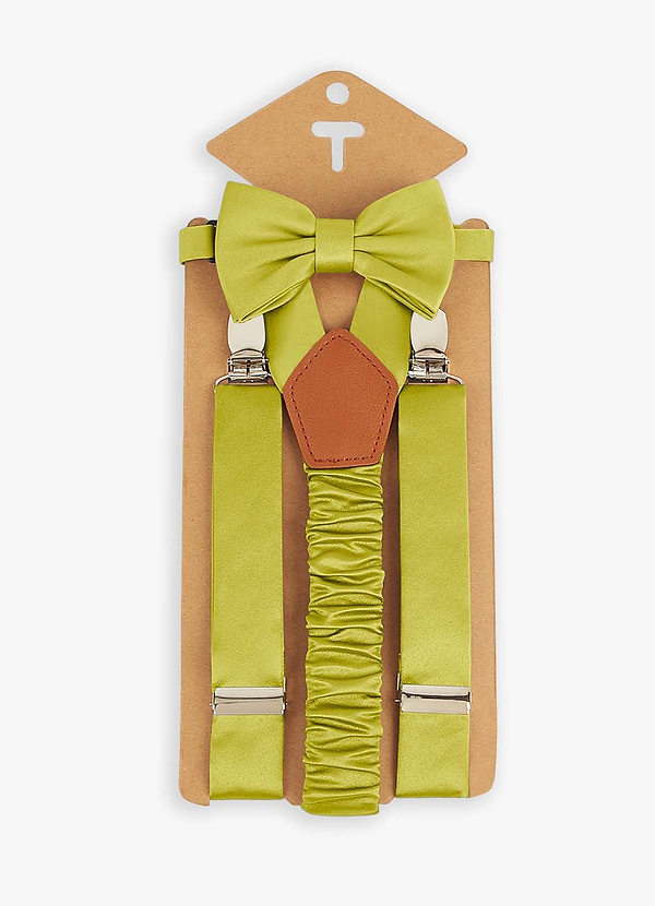 front Boy's Matching Matte Satin Bow Tie & Suspenders Set