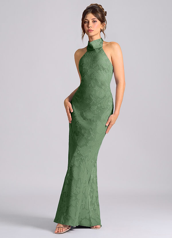 Azazie Velli Robes Demoiselle d'honneur Robe Sirène en Blumen-Burnout Col Haut Eucalyptus image1