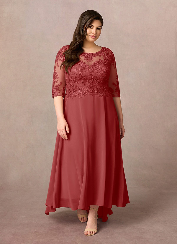 Azazie Monza Brautmutterkleider A-Linie Spitze Chiffon Kleid Rost image1