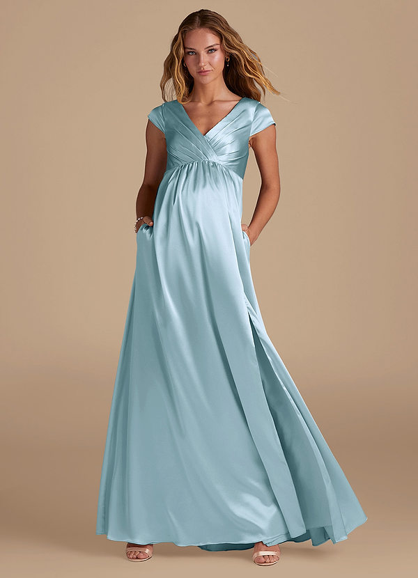 Azazie Allessia Maternity Bridesmaid Dresses A-Line Metallic Satin Floor-Length Dress image1