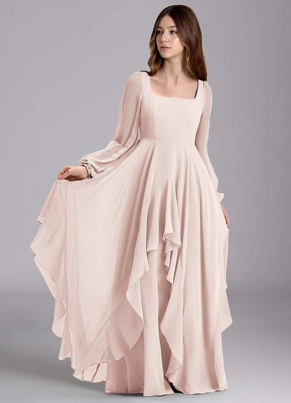 Azazie Clara Junior Vestido de Pétalo De Rosa de Gasa de Corte en A con Blusón image1