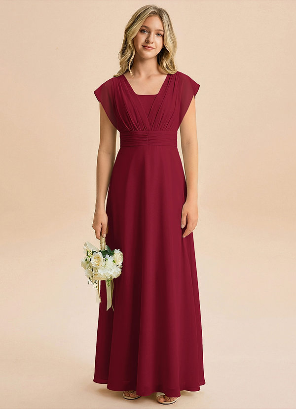 Azazie Soline Junior Jurk van Chiffon met A-Lijn Geplooid Bourgondië image1