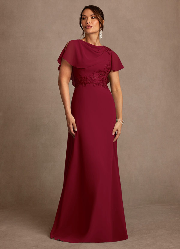 Azazie Frieda Mother of the Brides Dresses Burgundy A-Line Applique Chiffon Dress image1