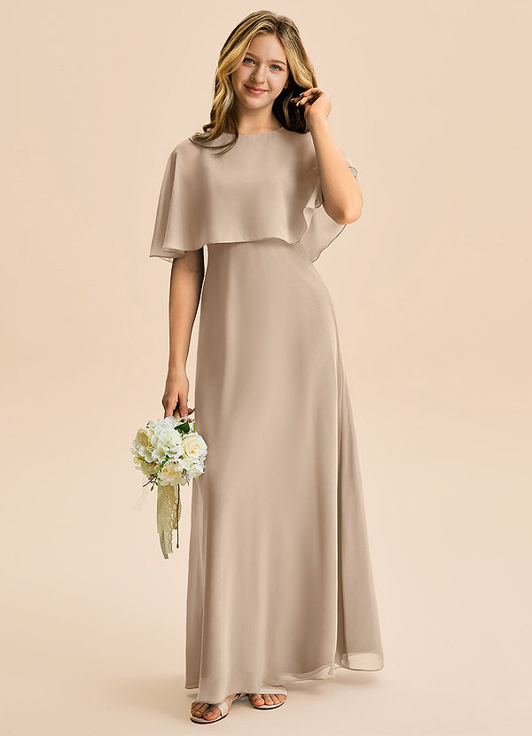 Azazie Maris Junior Abito A-Line in Chiffon Taupe image1