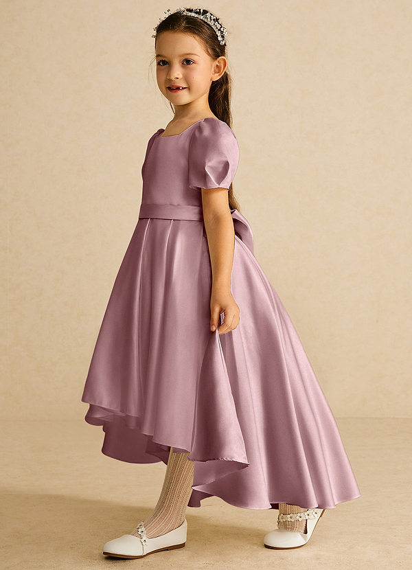 Azazie Zippy Flower Girl Dresses Dusty Rose A-Line with Sleeves Matte Satin Dress image1