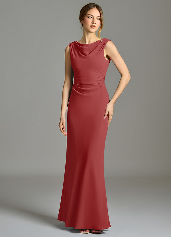 Azazie Kieryn Vestidos Dama de Honor Vestido de Óxido de Gasa de Corte Sirena con Plisado image1