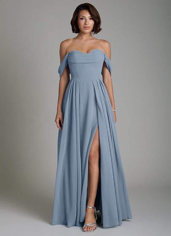 Azazie Loisa Abiti da Damigella Abito Convertibile A-Line in Chiffon Corsetto Blu Polveroso image1