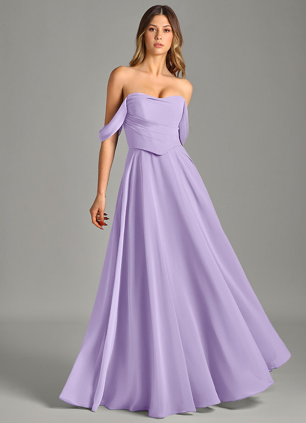 Azazie Chelsey Abiti da Damigella Abito Convertibile A-Line in Chiffon a Spalla Scoperta Lilla image1