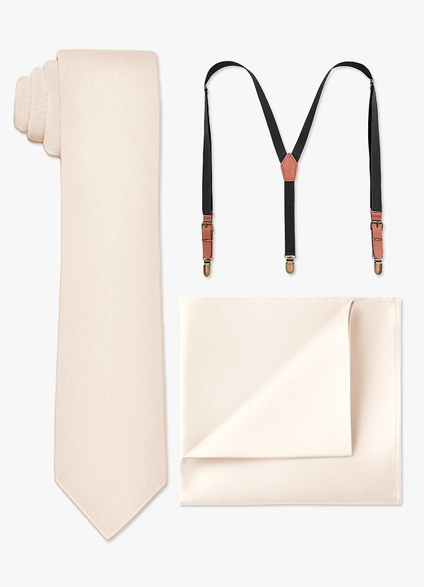 front Matching Skinny Tie & Pocket Square & Suspenders Set