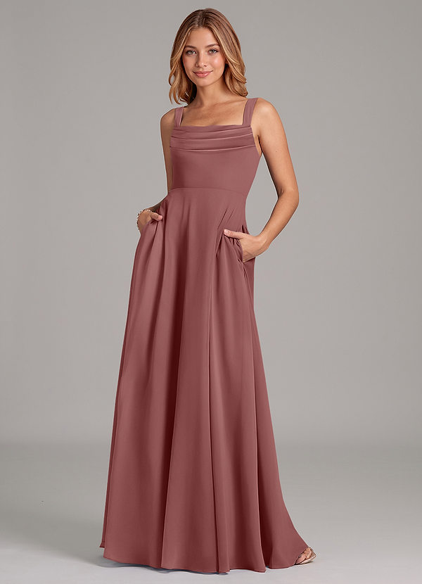 Azazie Shaude Bridesmaid Dresses Desert Rose A-Line Pleated Chiffon Dress image1