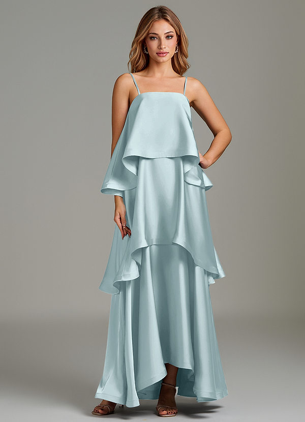 Azazie Azalea Bridesmaid Dresses Mist A-Line Ruched Stretch Satin Dress image1