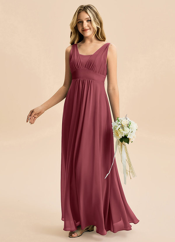 Azazie Odette Junior Klä av A-Line i Chiffong Älskling Halsringning image1