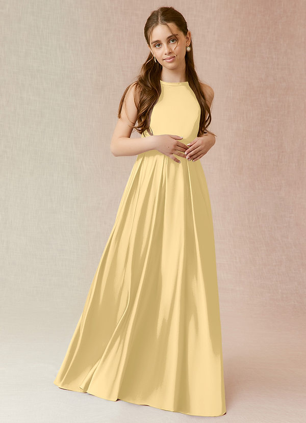 Azazie Arianthe Junior Butter A-Line with Pockets Stretch Satin Dress image1
