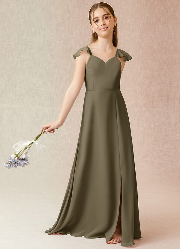 Azazie Everett Junior A-Linie Chiffon Kleid Weidengrün image1