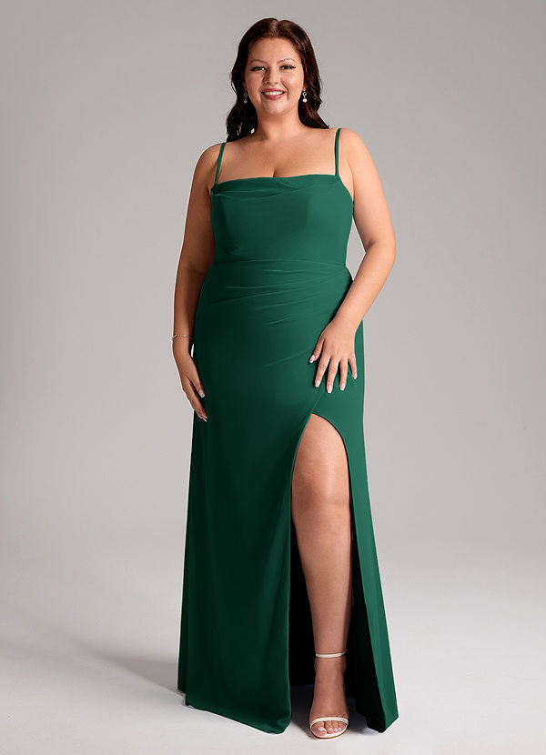 Azazie Leonis Vestidos Dama de Honor Vestido de Esmeralda de Gasa de Corte Recto Convertible con Sin tirantes image1