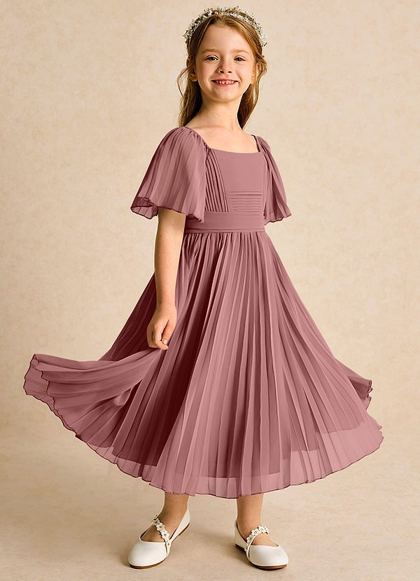 Azazie Gisele Abiti da Ragazza di Fiori Abito A-Line in Chiffon Plissettato Rosa Del Deserto image1