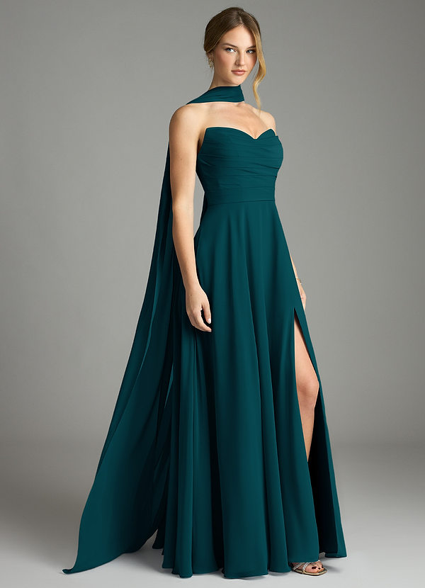 Azazie Ayla Abiti da Damigella Abito A-Line in Chiffon Scollo a Cuore Pino image1