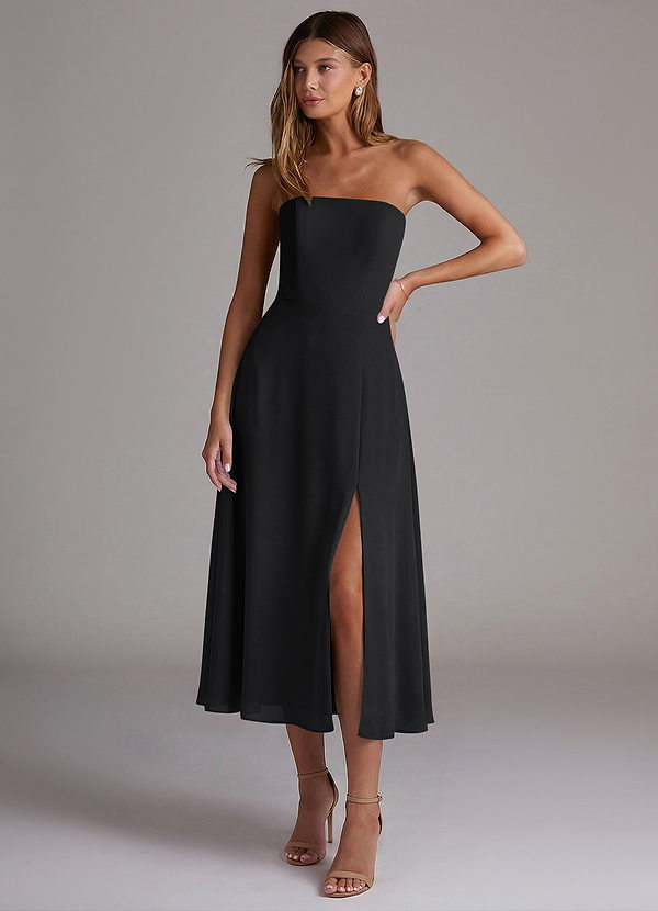 Azazie Wren Bruidsmeisjes Jurken Jurk van Chiffon met A-Lijn Strapless Zwart image1