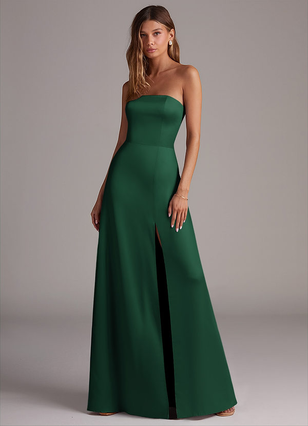 Azazie Wren Bridesmaid Dresses Dark Green A-Line Strapless Stretch Satin Convertible Dress image1
