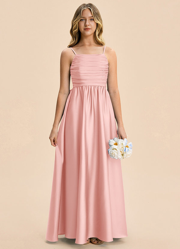 Kai Junior Powder Pink A-Line Pleated Stretch Satin Dress image1