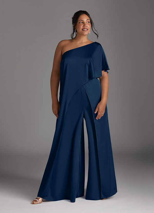Azazie Hagretta Mother of the Brides Dresses Dark Navy Jumpsuit/Pantsuit Stretch Satin Dress image1