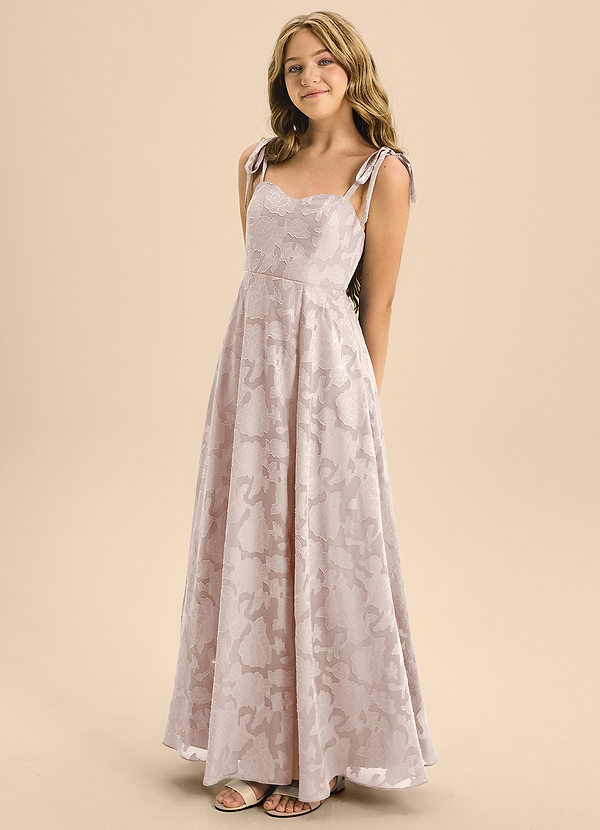 Azazie Rosey Junior Blushing Pink A-Line Sweetheart Neckline Floral Burnout Dress image1