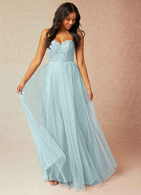 Azazie Roni Brudtärneklänningar Klä av A-Linje i Tyll Älskling Halsringning Dimma Konvertibel image1