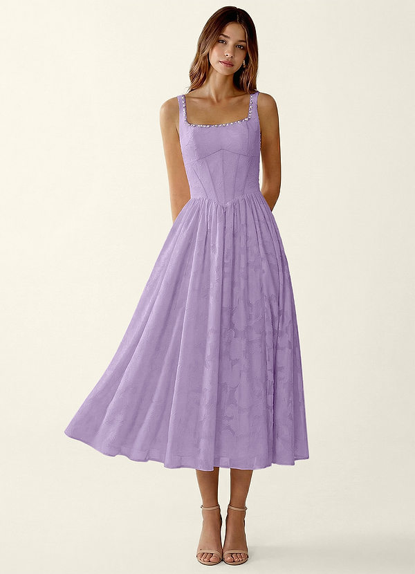 Ottavia Lilac Jacquard A-line Summer Midi Dress | Azazie