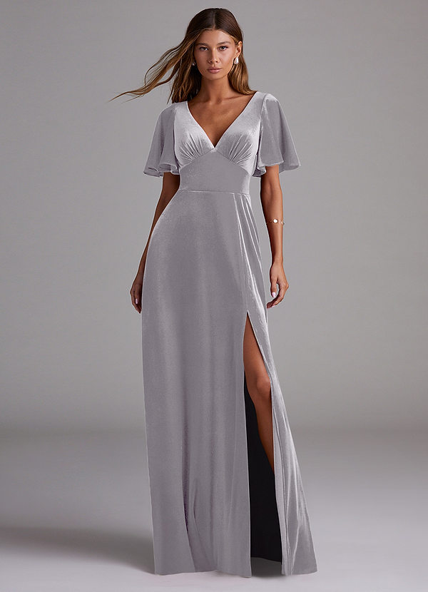 Azazie Kimber Bridesmaid Dresses French Lilac A-Line with Pockets Velvet Dress image1