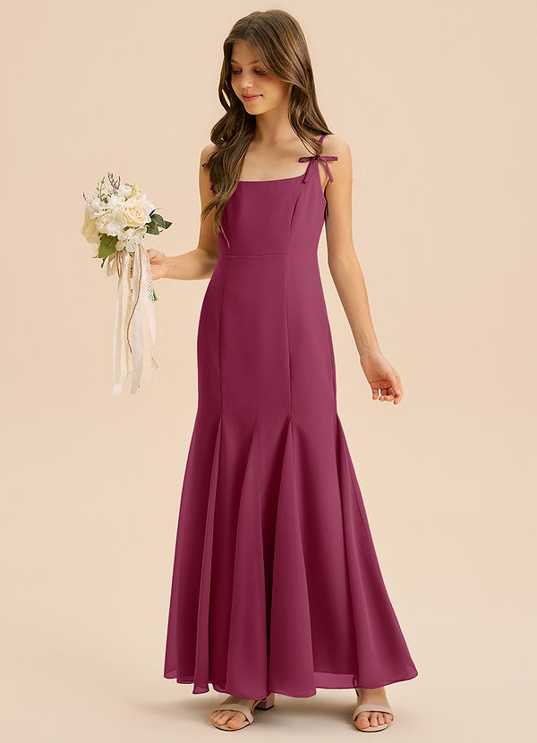 Azazie Evey Junior Abito Sirena in Chiffon Plissettato Gelso image1