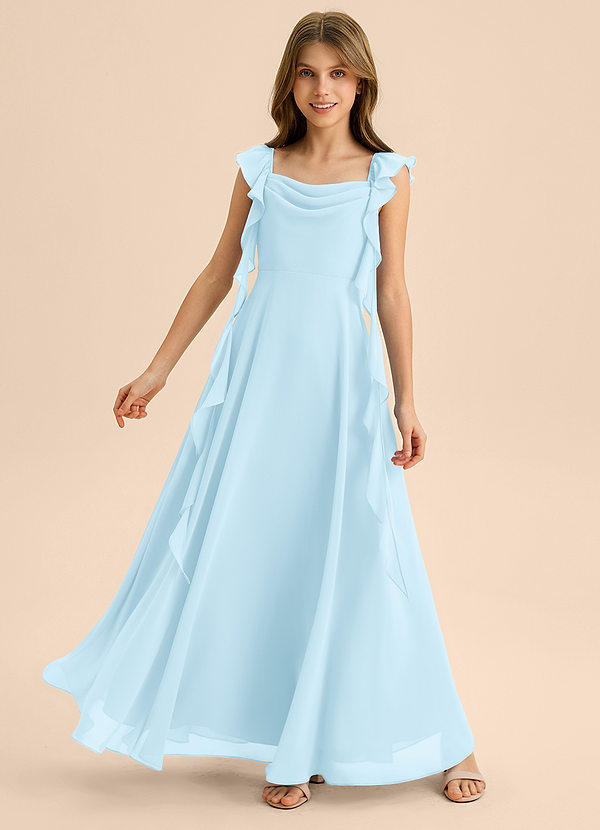Azazie Carmin Junior Sky Blue A-Line Ruched Chiffon Dress image1