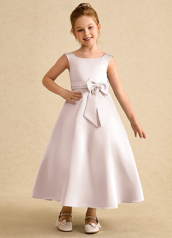 Azazie Eve Abiti da Ragazza di Fiori Abito A-Line in Raso Opaco Plissettato Petalo Di Rosa image1