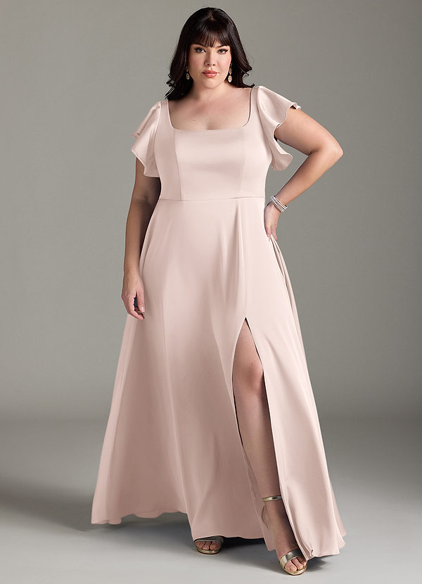 Azazie Bondi Bridesmaid Dresses Blushing Pink A-Line Bow Stretch Satin Dress image1