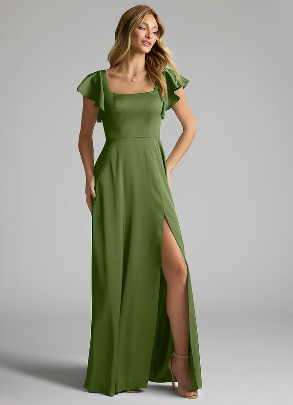 Azazie Bondi Bridesmaid Dresses Juniper A-Line Bow Stretch Satin Dress image1