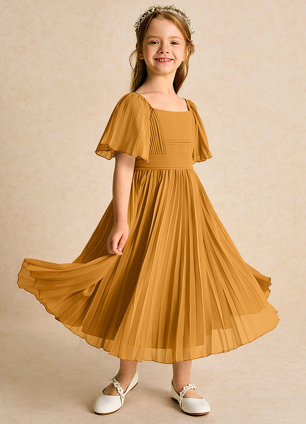 Azazie Gisele Abiti da Ragazza di Fiori Abito A-Line in Chiffon Plissettato Caramello image1