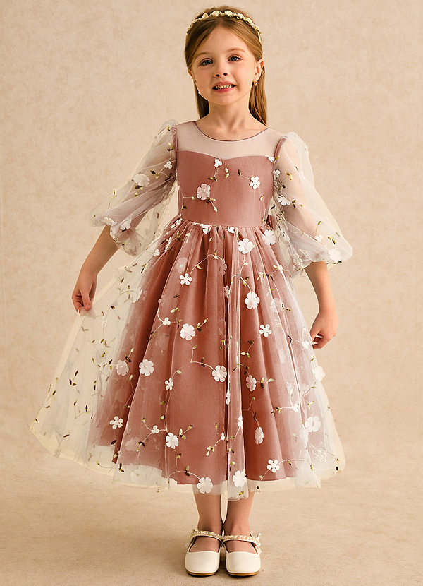 Azazie Elowen Flower Girl Dresses Burnt Orange A-Line Sweetheart Neckline Lace Dress image1